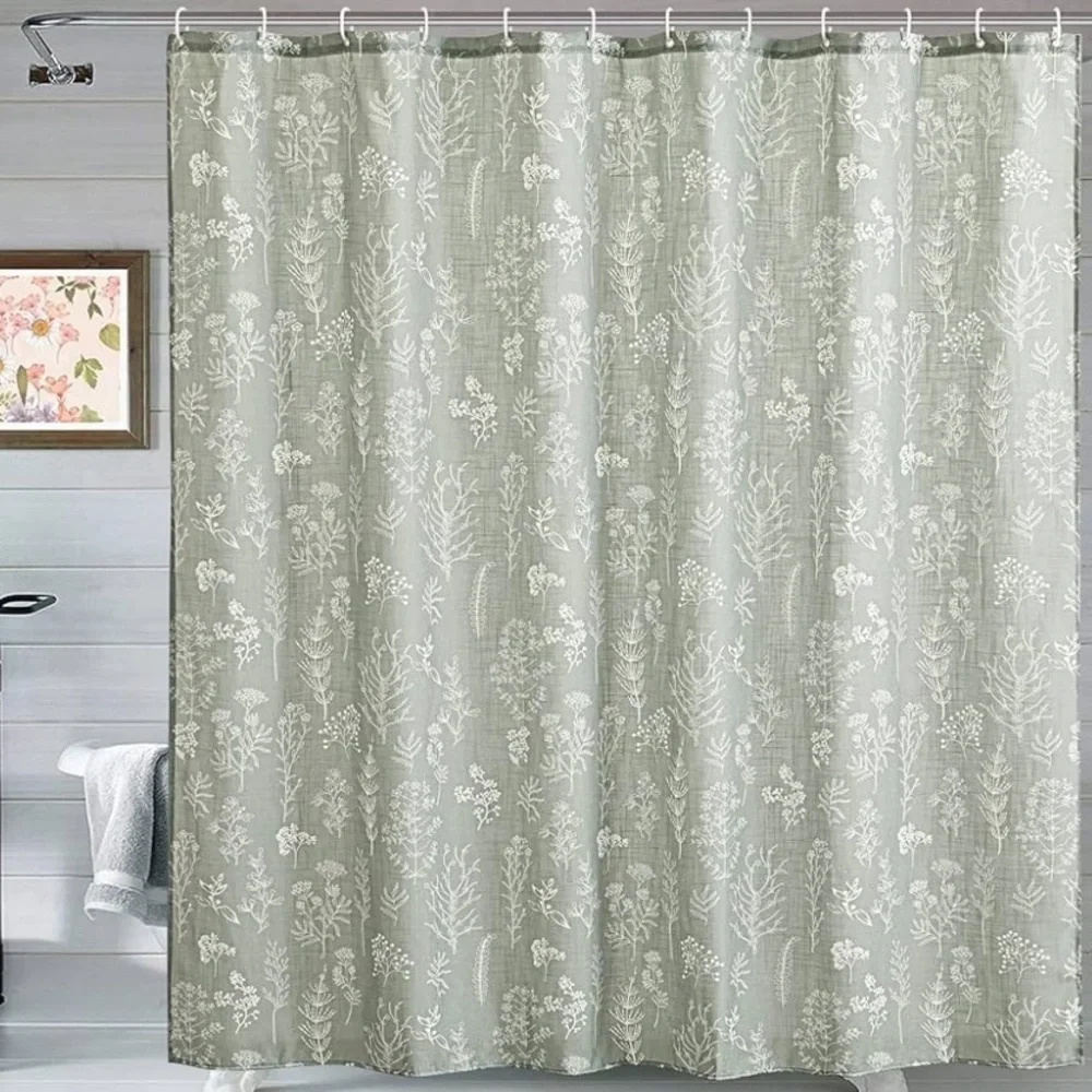 Noble Excellence Meadow Green White Shower Curtain